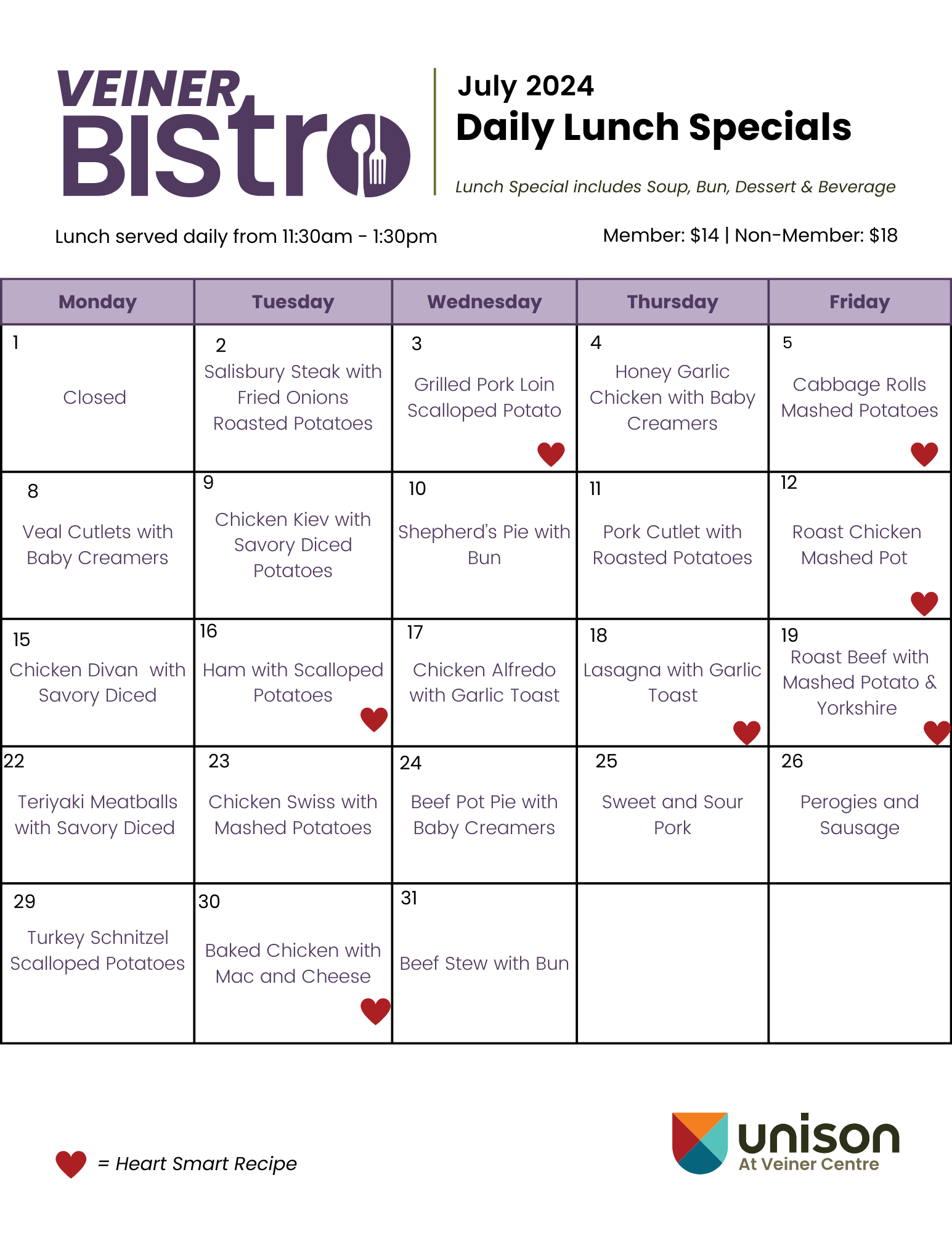 Bistro July menu