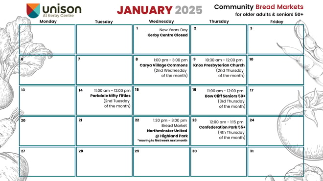 Community Bread Market Calendar -January 2025