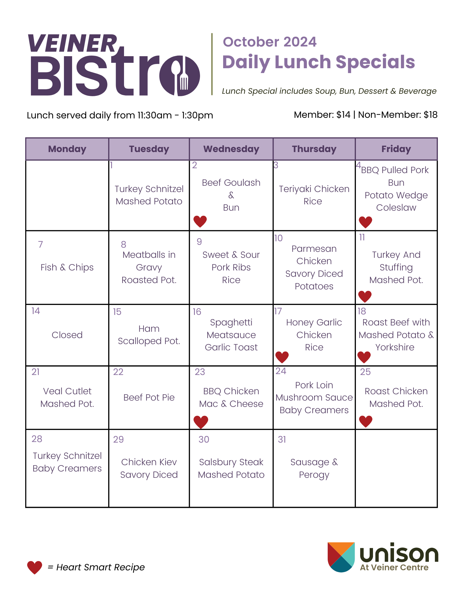 October Bistro Menu 2024