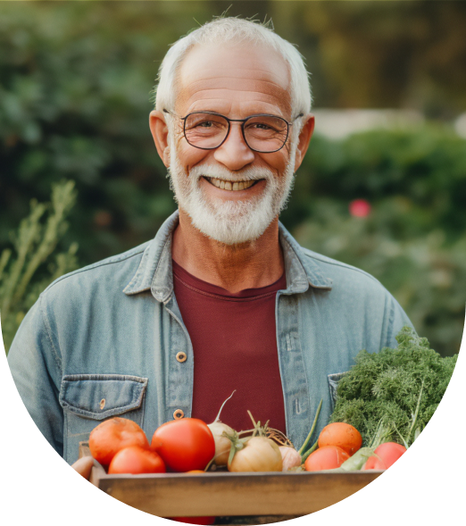 Senior with vegetable basket