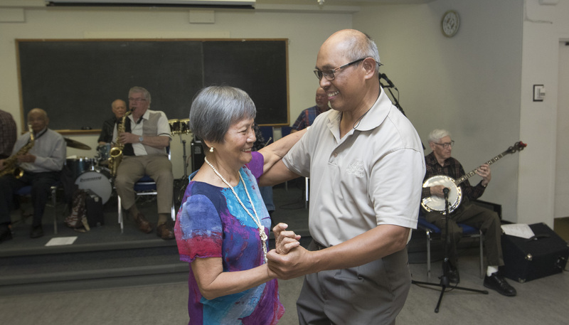 Kerby Centre is a not-for-profit organization, committed to enhancing the lives of older adults. Here a couple participate in the Wednesday dance activity. The drop-in event has mature adults trying out their latest dance steps to a band.