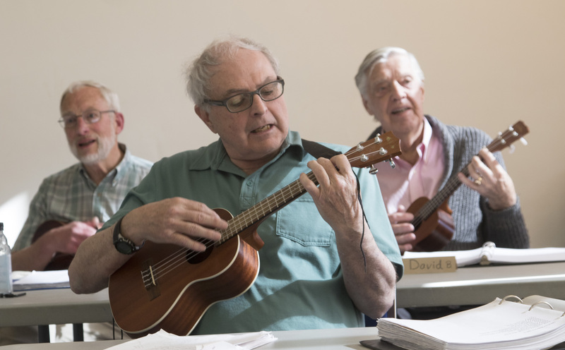 Kerby Centre is a not-for-profit organization committed to enhancing the lives of older adults. Here a group of mature adults partake in a Ukelele class at the centre.