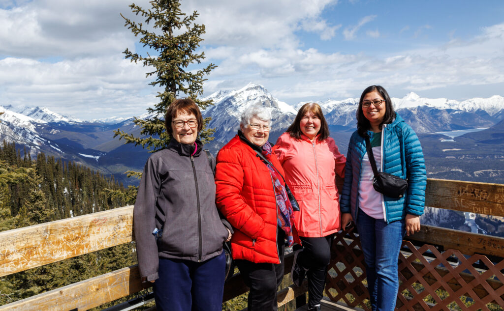 Friends traveling together in Banff.