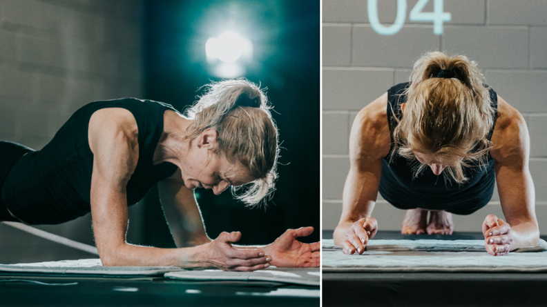 grandmother, strong doing 5 hour plank